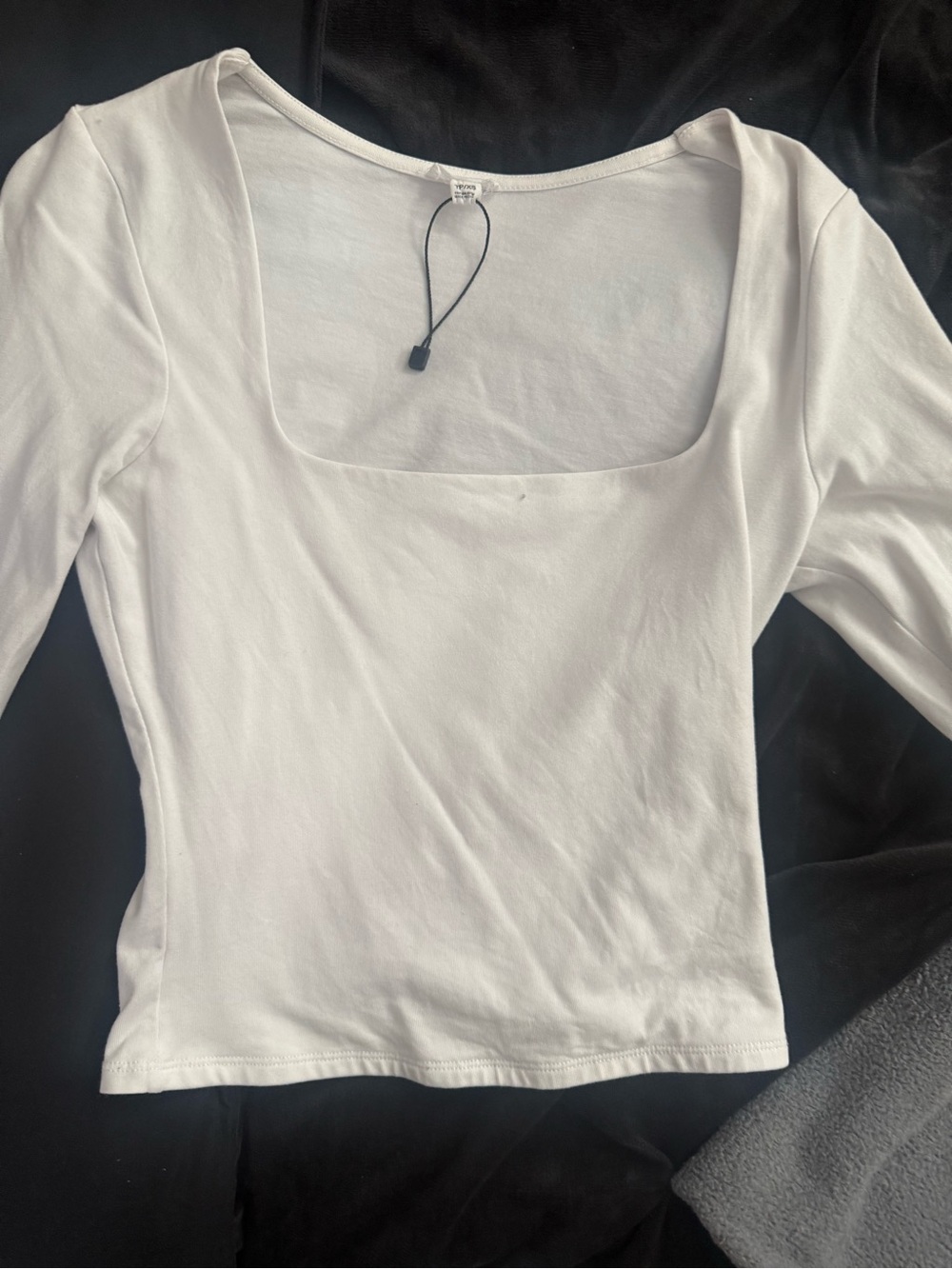 Garage White Square Neck Long Sleeve Top